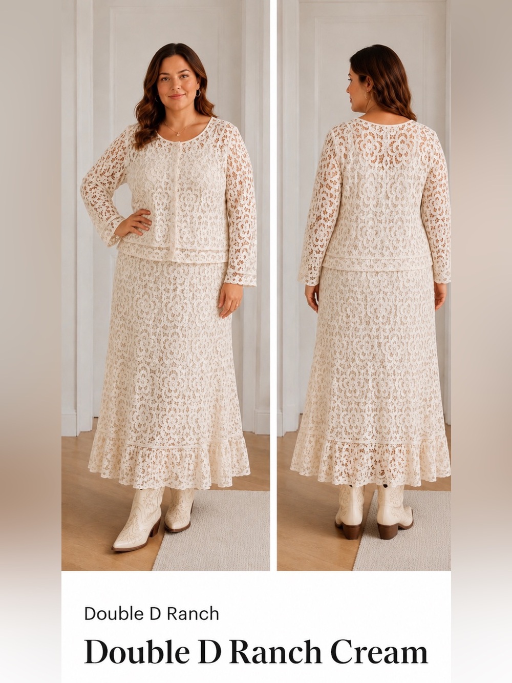 Double D Ranch Wear Cream Crochet Long Sleeve Dress Jacket